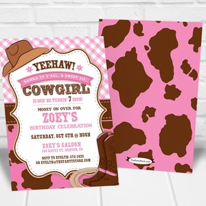 Cowgirl Birthday Invitation Girl Cowgirl Party Invitation Digital Cowgirl Invitation Printable Girl Country Western Birthday Invitation