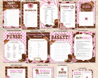 Cowgirl Baby Shower Games Cowgirl Printable Baby Shower Games Instant Download Cow Girl Baby Shower Game Cards Western Theme PDF Template