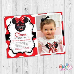 Invito di Minnie Mouse con foto rossa / Invito con foto di ragazza / Invito di compleanno Oh Two-dles / Invito di Minnie Mouse per il secondo compleanno
