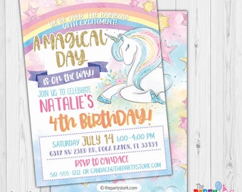 Unicorn Invitation, Unicorn Birthday Invitation, Unicorn Party Invitation Printable, Rainbow Unicorn Invitation Digital, Unicorn Invites