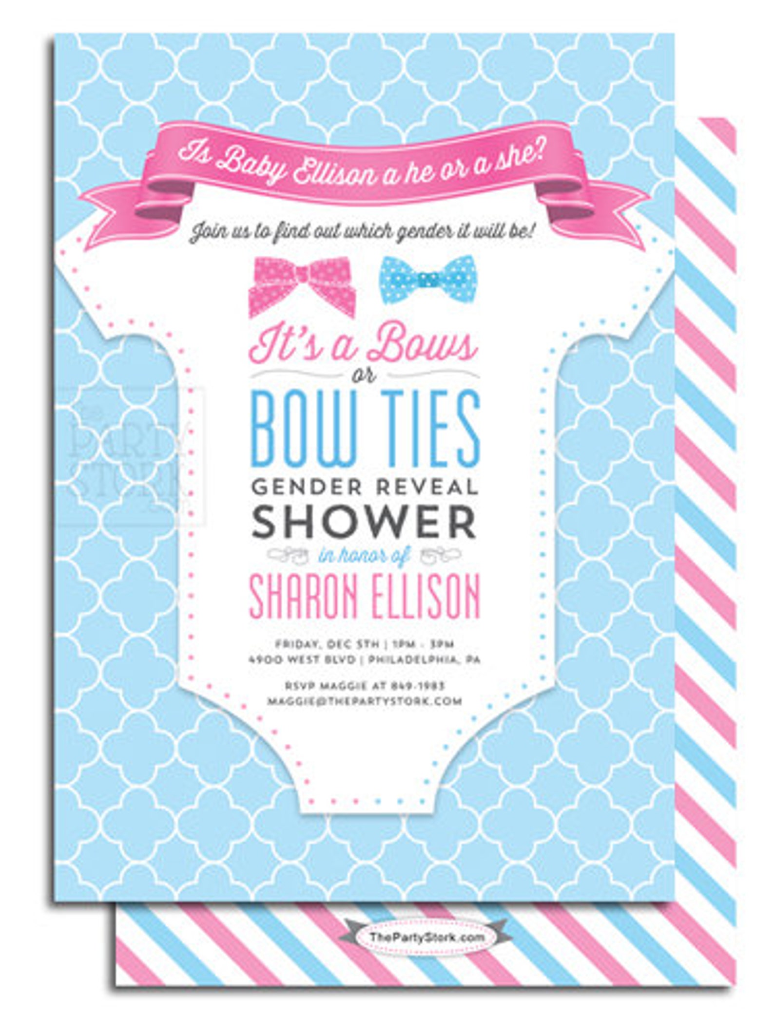 Gender Reveal Party Invitation Printable Bows or Bowties Etsy