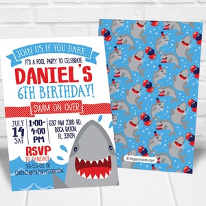Shark Birthday Invitation | Shark Pool Party Invitations | Shark Birthday Party Invitation | Shark Birthday Invite | Shark Birthday Card