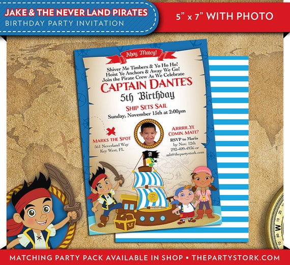 Jake and the Neverland Pirate Invitations with Photo, Printable Boys Birthday Party Invitation, DIY Invites, Decorations available in Shop Il_570xn