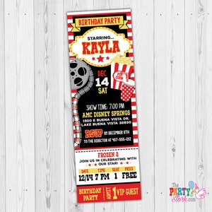 Kino Karte Einladung zum Ausdrucken, Kino Karte einladen, Mädchen Film Party einladen, Kino-Party-Einladung, Film-Party lädt ein