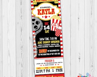 Movie Ticket Invitation Printable, Movie Ticket Invite, Girls Movie Party Invite, Movie Theatre Party Invitation, Movie Party Invites