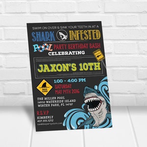 Shark Invitation, Shark Invite, Shark Party, Shark Birthday, Boy Invitations, Shark Birthday Invitation, Boy Pool Party Invitation, Invites image 2