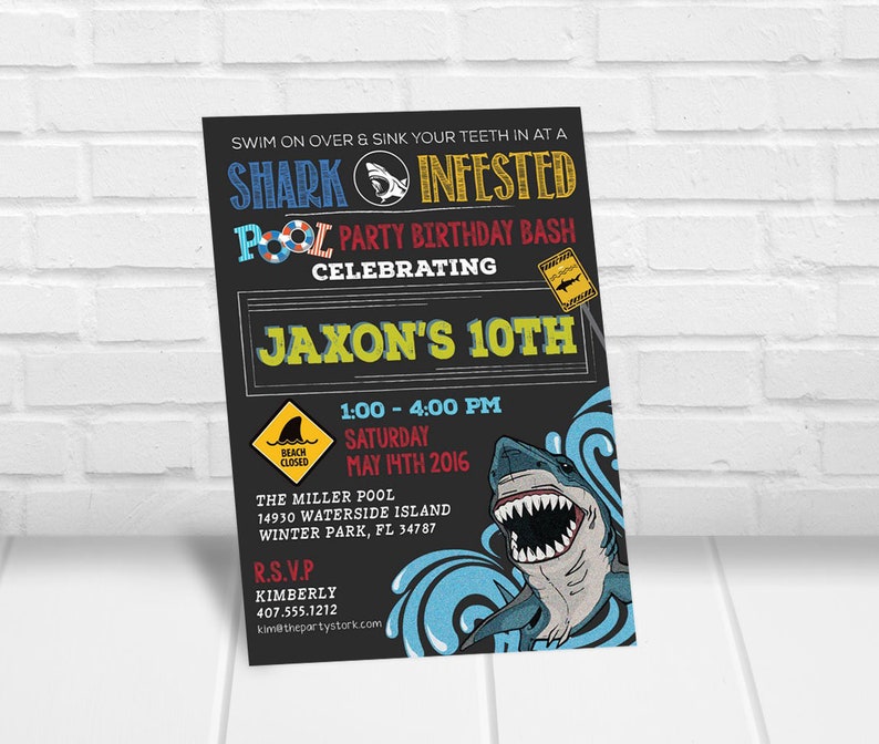 Shark Invitation, Shark Invite, Shark Party, Shark Birthday, Boy Invitations, Shark Birthday Invitation, Boy Pool Party Invitation, Invites image 2