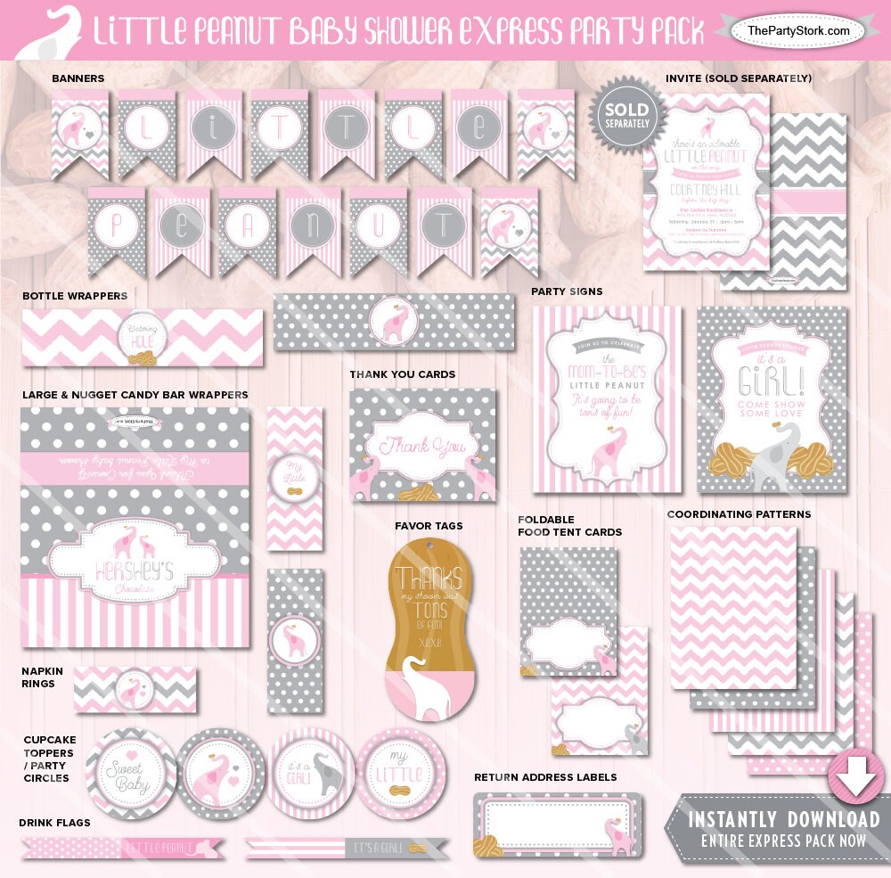 Elephant Baby Shower Decorations Girl Pink 50
