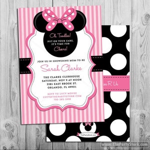 Minnie Mouse Baby Shower Invitations | Printable Minnie Mouse Baby Shower Invitation | Pink Black | Girl Baby Shower Invites