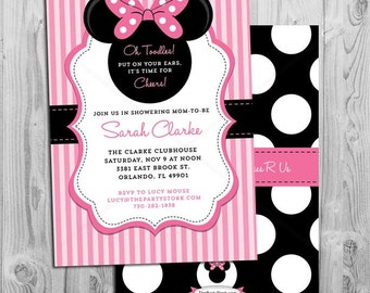 Minnie Mouse Baby Shower Invitations | Printable Minnie Mouse Baby Shower Invitation | Pink Black | Girl Baby Shower Invites
