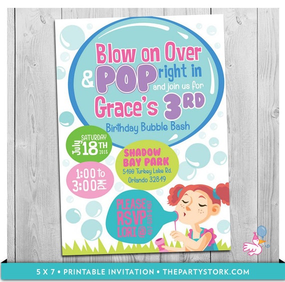 bubble party invitation printable girls bubbles birthday party
