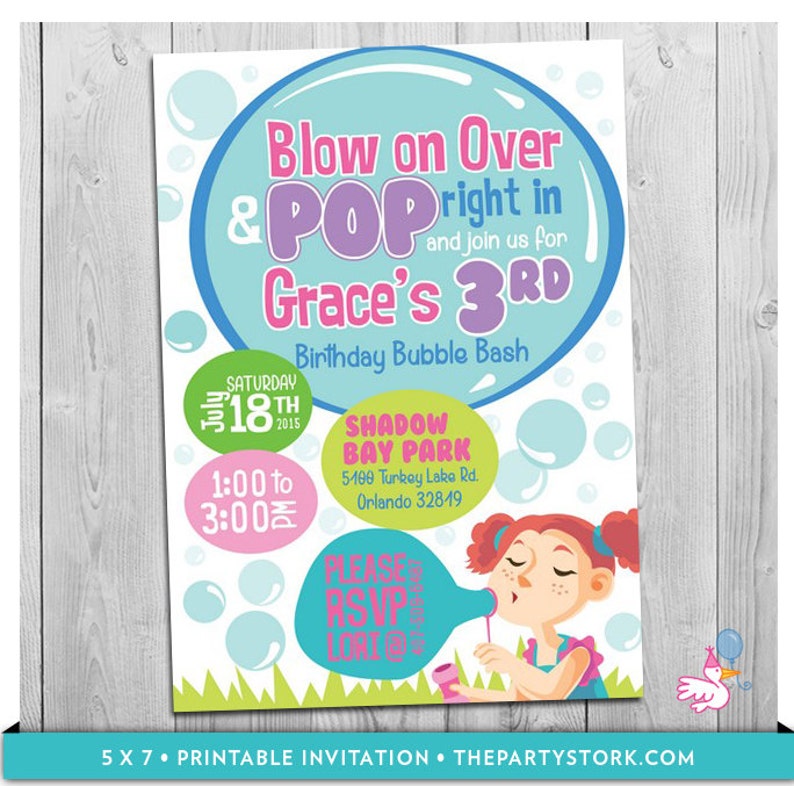 Bubble Party Invitation Printable Girls Bubbles Birthday Party