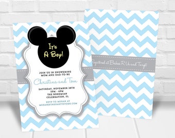 Baby Mickey Baby Shower Invitation Boys Printable Baby Shower Invitations, Baby Blue, Mickey Mouse theme, Mickey Baby Shower Invite Digital