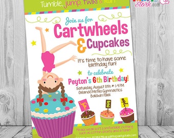 Gymnastics Birthday Invitation Cartwheels and Cupcakes Birthday Gymnastics Invitation Gymastics Party Gymnastics Party Invitation Invite DIY