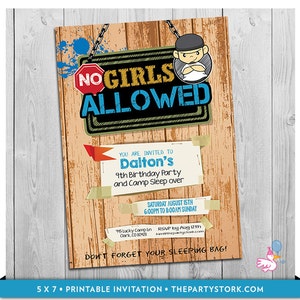 Slumber Party Invitation: Printable Boys Birthday Party Invitations | Fun and Unique No Girls Allowed Invites | Sleepover Party Theme Invite
