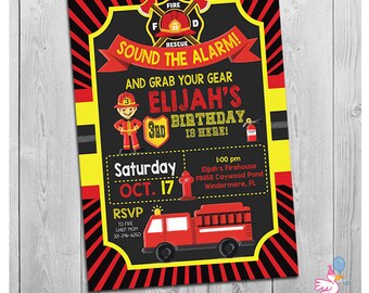 Firetruck Invitation, Firetruck Birthday Invitation, Firetruck Birthday Party, Fireman Invite, Firefighter Birthday Party Invitation, DIY