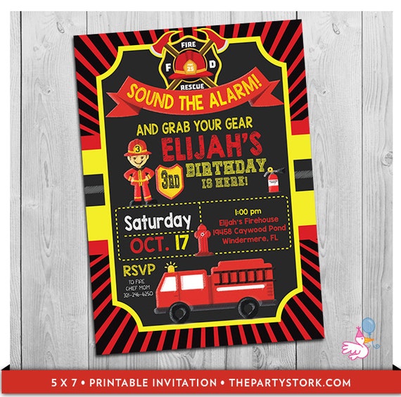 Firetruck Invitation Firetruck Birthday Invitation Firetruck