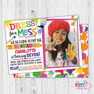 Dress for a Mess Invitation, Art Party Invitation with Photo, Paint Party Invitation with Photo, Painting Party Birthday Invite Printable