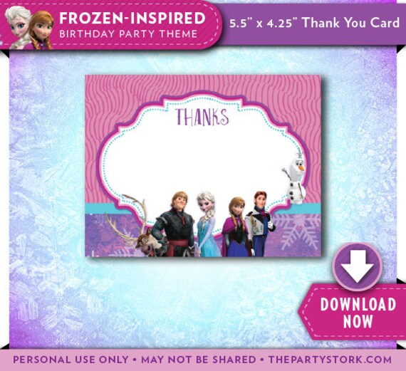 Frozen Thank You Card | Printable | Frozen Birthday Party Cards | Pink Purple | Instant Download | Invitation & Decorations in our shop Il_570xn