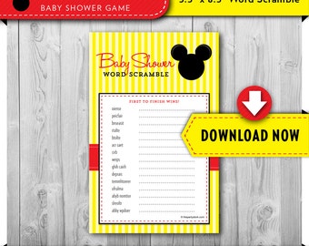 Baby Word Scramble, Mickey Mouse Baby Babble Shower Games Printable Game Card, Fun Idea for Boy, Digital Invitation & Decorations in shop