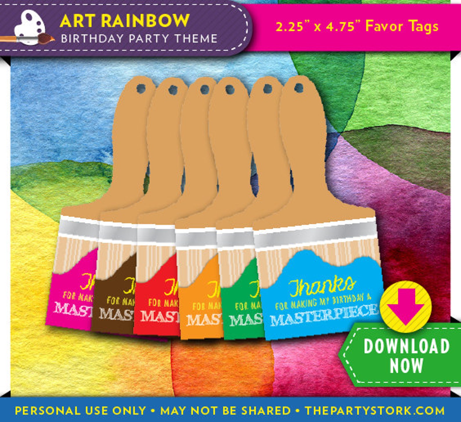 Art Paint Party Favor Tags Printable Paint Brush Tag 6 Etsy