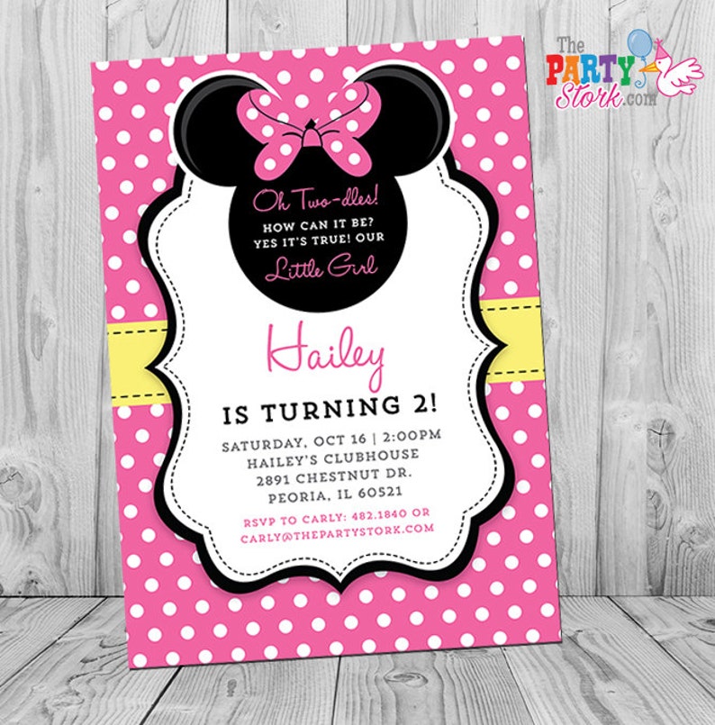 Minnie Mouse Invitation Printable Hot Pink And Yellow Minnie Etsy