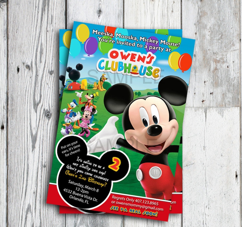 Mickey Mouse Clubhouse Invitations, Mickey Mouse Clubhouse Birthday Invitations, Mickey Mouse Clubhouse Party, Mickey Invitation Printable image 1