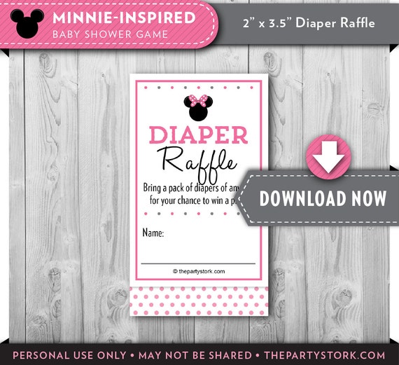 Minnie Mouse Diaper Raffle Baby Shower Diaper Raffle Ticket Minnie Diaper Raffle Card Insert Diaper Raffle Ticket Printable Instant Download Il_570xn