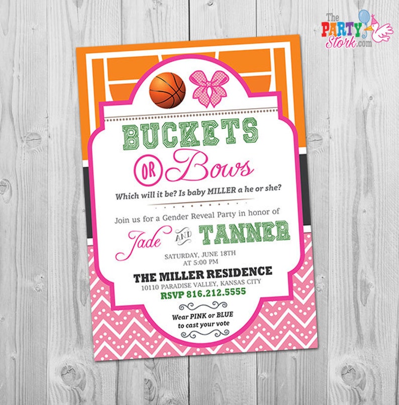 Gender Reveal Invitation Buckets or Bows Invitation Etsy