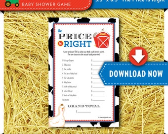 Barnyard Baby Shower Game, Price is Right, Farm Animal Baby Shower Theme, DIY, Barn, Cow Print, Printable Gender Neutral, INSTANT DOWNLOAD