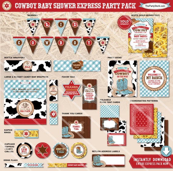 Cowboy Baby Shower Party Package Kit Printable Western Etsy