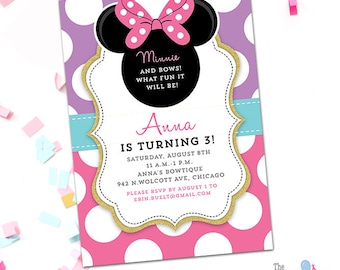 Minnie Mouse Invitation Teal Blue Pink and Gold, Minnie Bowtique, Printable Minnie Bow-tique Invitation, Digital Invite