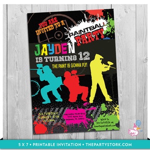 Paintball Invitation, Paintball Party, Paintball Birthday Party Invitation, Paintball Party, Printable Boys Paint Ball Invitation, Digital image 1