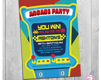 Invito per festa arcade – Invito di compleanno a tema videogioco retrò – Stampabile per festa per giocatori – 10° compleanno per ragazzi – Download digitale