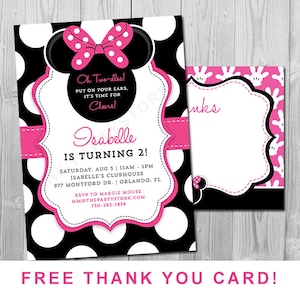 Invitación de cumpleaños de Minnie Mouse / Invitación de Minnie Mouse 1er 2do 3er cumpleaños / Invitaciones de Minnie Mouse imprimibles y tarjeta de agradecimiento digital
