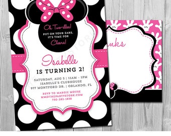 Minnie Mouse Invitation, Minnie Mouse Invite Digital, Minnie Invitation Digital, Pink and Black Minnie Mouse Birthday Invitation Download