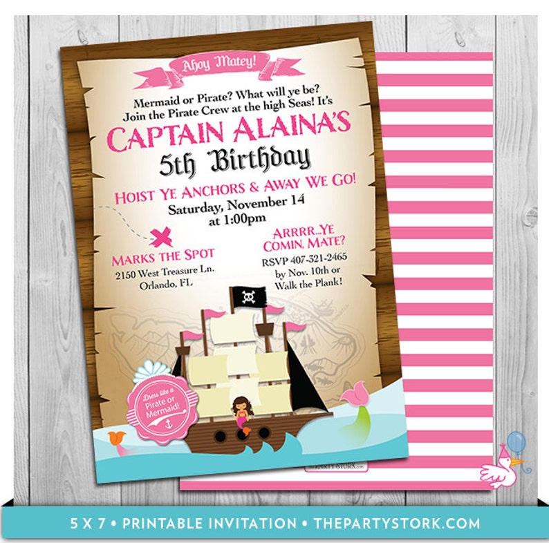 Pirate and Mermaid Invitation: Printable Pirates or Mermaids - Etsy
