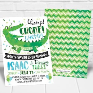 Faire-part d'anniversaire en alligator, faire-part de fête imprimable pour garçons, invitation de fête d'anniversaire en alligator, 3e anniversaire d'alligator, tout âge