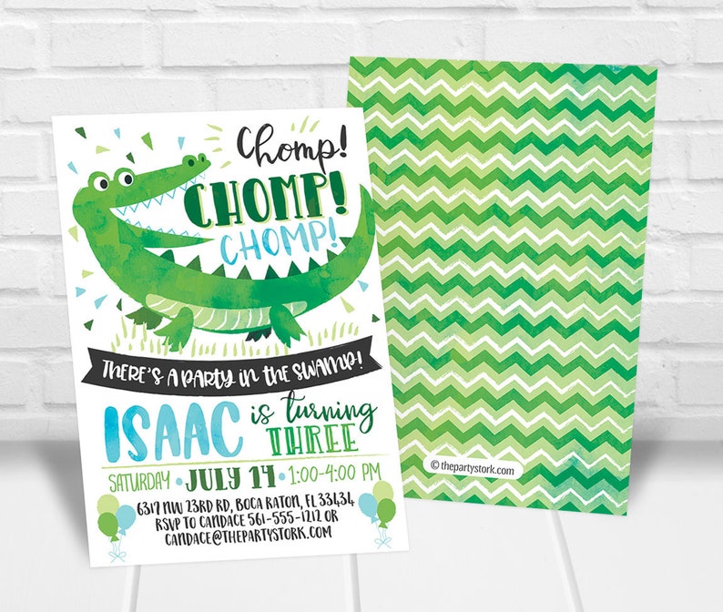 Alligator Birthday Invitation Printable Boys Party Invitation, Alligator Birthday Party Invitation, Alligator 3rd Birthday Invite, Any Age image 1