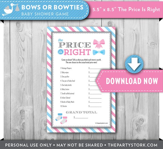 Printable Baby Shower Game Price Is Right Gender Reveal Theme