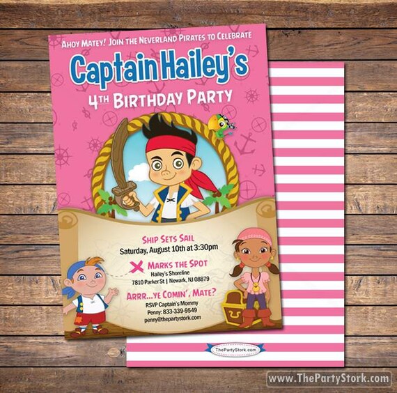 Jake and the Neverland Pirates Invitations Printable Girls Pirate