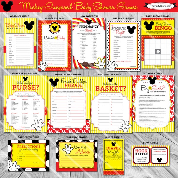 Mickey Mouse Baby Shower Games Mickey Baby Shower Game Package or Individual Games Printable Boy Baby Shower Games Baby Shower Game Pack