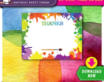 Art Birthday Party Thank You Card | Printable | Kids Paint Theme | Rainbow | Instant Download | Check our Shop for More Decorations