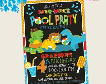 Dinosaur Pool Party Invitation, Dinosaur Birthday Party Invitation, Dino Pool Party Invitation, Printable Invitation