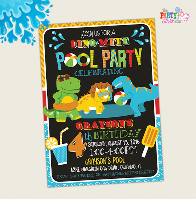 Dinosaur Pool Party Invitation Dinosaur Birthday Party Etsy