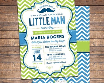 Little Man Baby Shower Invitation, Mustache Baby Shower Invitation, Little Man Baby Shower Invite, Printable Mustache Invitation Blue Green