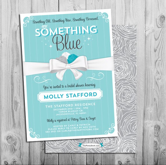 Something Blue Bridal Shower Invitation | Printable Wedding Invite | Blue and Grey White Ribbon | View our Shop for Themed Decorations Il_570xn