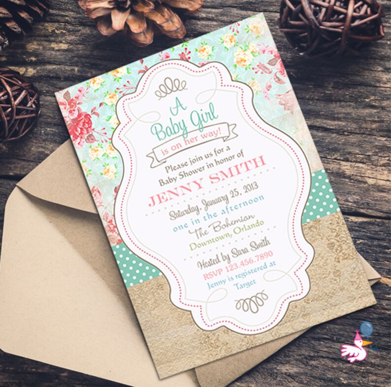 shabby chic baby shower invitations