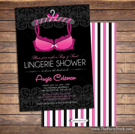 Lingerie Bridal Shower Invitation Printable, Bachelorette Party Invitation, Lingerie Shower, Pink and Black, DIY, Printable Il_570xn