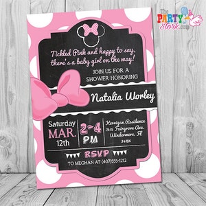 Minnie Mouse Baby Shower Invitation, Pink and Black Minnie Mouse Baby Shower Invites, Baby Shower Invitations for a Girl